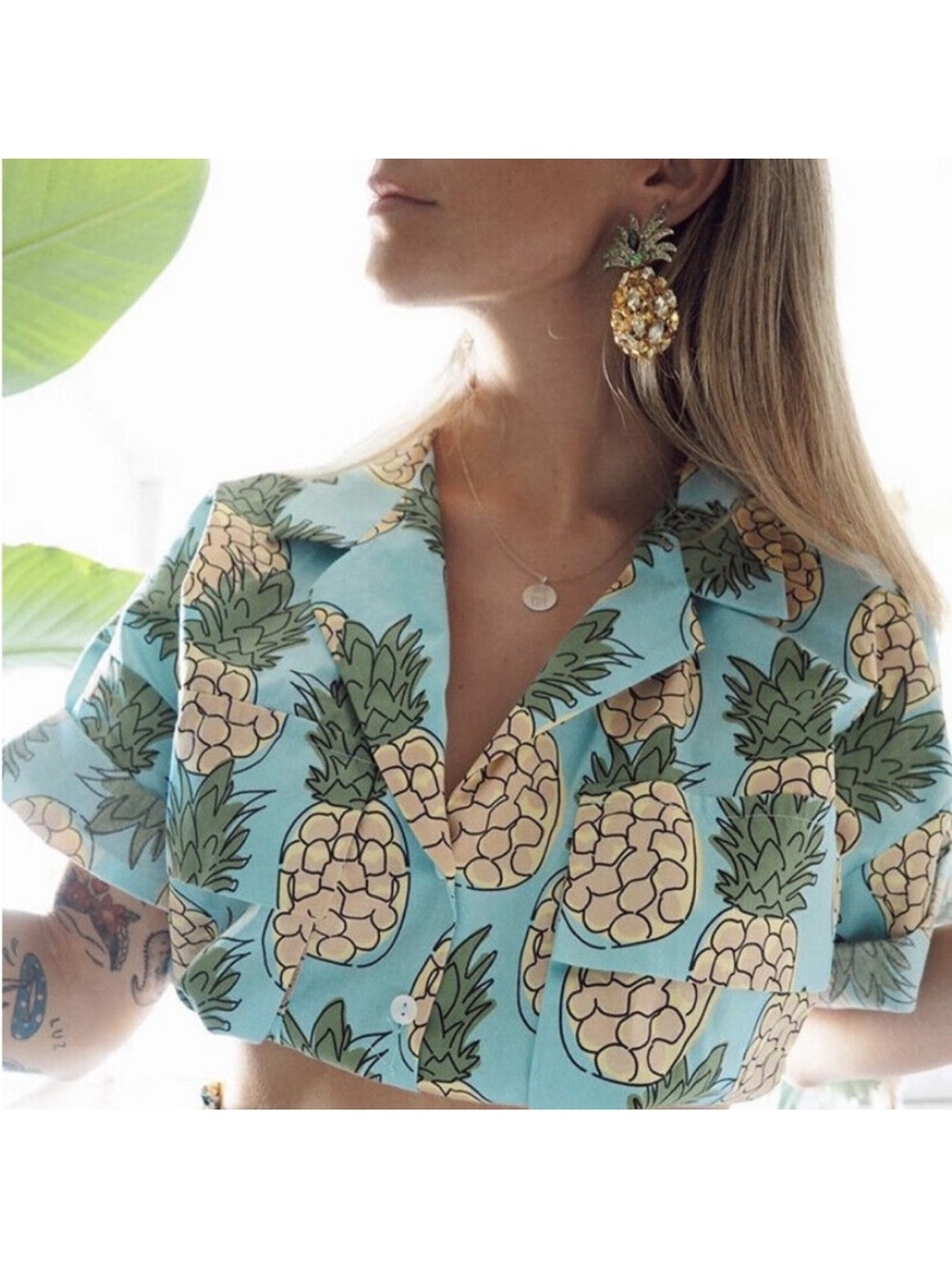 Zara Pineapple Print Oversized Blouse